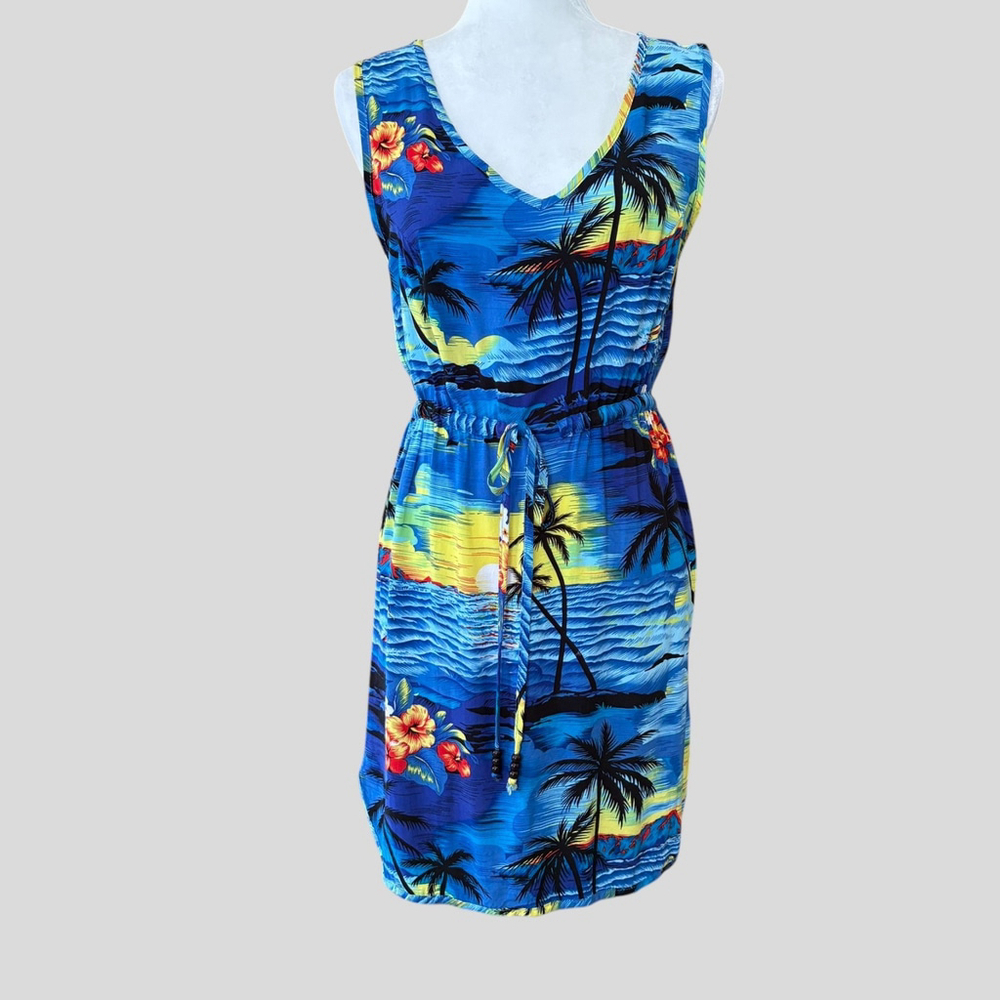 Vintage 90s Hawaiian Floral Mini Dress Small